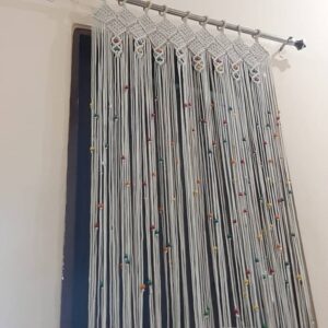 Macramé Door Curtain – Boho Beaded Doorway Hanging Decor
