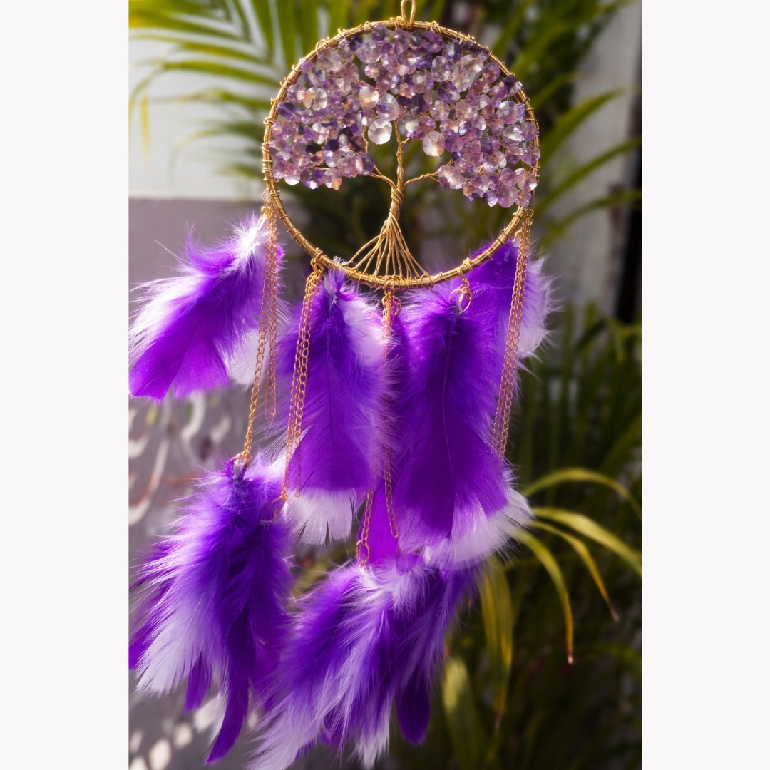 20 Amethyst Tree of Life Dreamcatcher: Crystal Healing Sleep Decor - Image 1