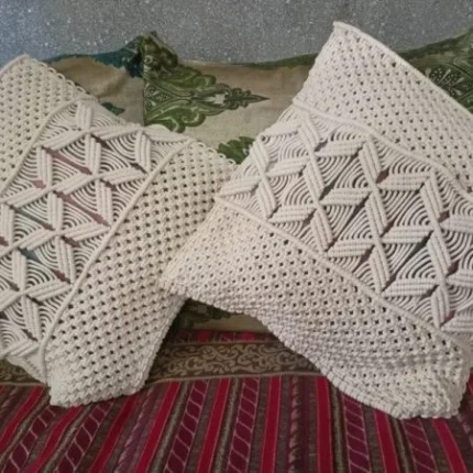 Set of 2 macrame knitted cushion cover, handmade cushion cover
