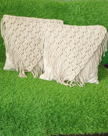 Set of 2 macrame boho cushion cover, cotton decorative cushion cover
