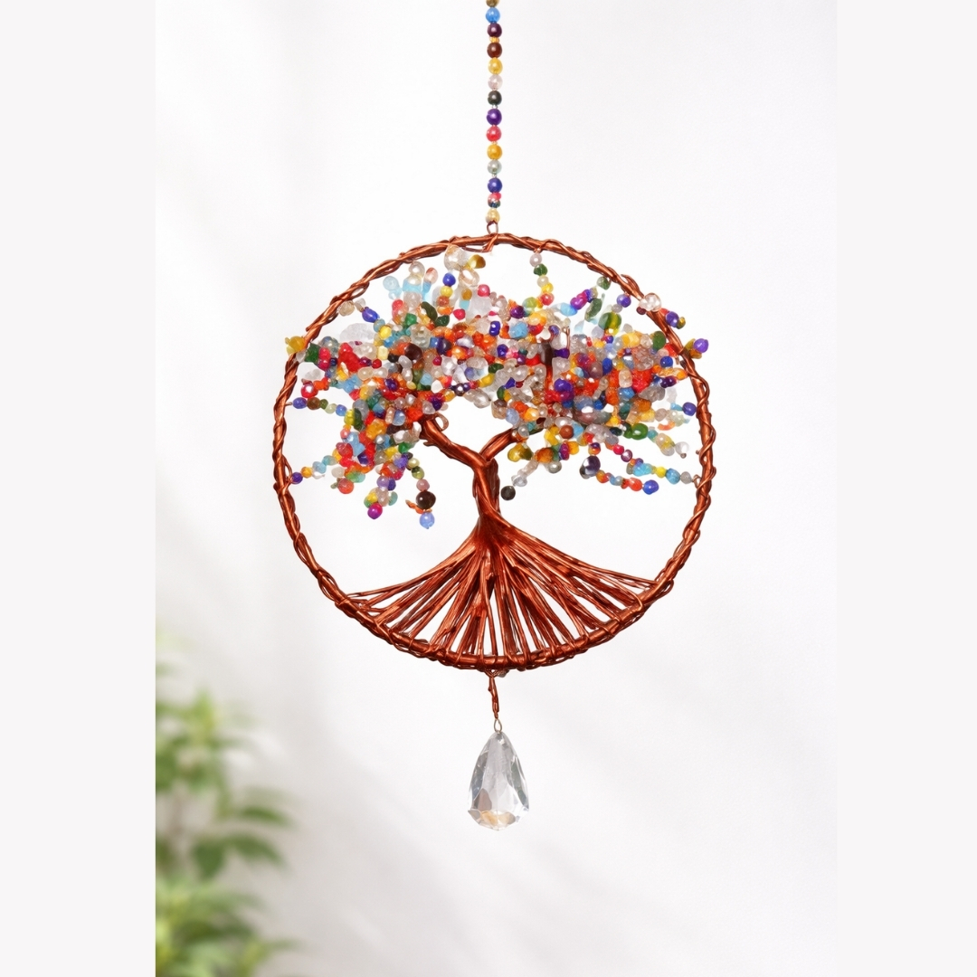 9 Copper Wire Tree of Life Suncatcher, Anniversary Gift - Image 1