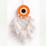 Handmade Crochet Dream Catcher – Orange Boho Wall Hanging with Feathers