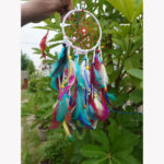 Handcrafted Multicolor Feather Dreamcatcher Wall Hanging with Beads – Boho Home Décor