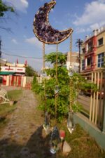 Handcrafted Crystal Moon Dreamcatcher Wall Hanging with Amethyst Stones & Glass Drops - Image 4