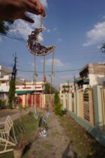Handcrafted Crystal Moon Dreamcatcher Wall Hanging with Amethyst Stones & Glass Drops - Image 2
