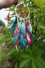 Handcrafted Multicolor Feather Dreamcatcher Wall Hanging with Beads – Boho Home Décor - Image 2