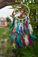 Handcrafted Multicolor Feather Dreamcatcher Wall Hanging with Beads – Boho Home Décor - Image 3