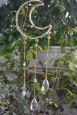 Handcrafted Moon & Star Crystal Suncatcher Hanging with Glass Prism Drops – Gold Finish - Image 2