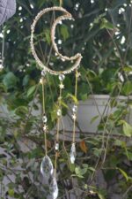 Handcrafted Moon & Star Crystal Suncatcher Hanging with Glass Prism Drops – Gold Finish - Image 3