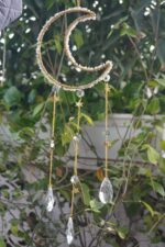 Handcrafted Moon & Star Crystal Suncatcher Hanging with Glass Prism Drops – Gold Finish - Image 4