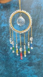Handcrafted Crystal Suncatcher Ring Hanging with Multicolor Beads & Glass Prism Drops - Image 2