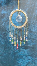 Handcrafted Crystal Suncatcher Ring Hanging with Multicolor Beads & Glass Prism Drops - Image 3