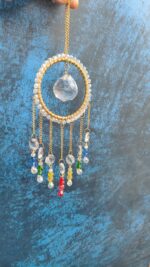 Handcrafted Crystal Suncatcher Ring Hanging with Multicolor Beads & Glass Prism Drops - Image 4