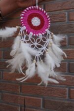 Handcrafted Crochet Dream Catcher – Pink Boho Wall Hanging - Image 2