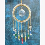 Handcrafted Crystal Suncatcher Ring Hanging with Multicolor Beads & Glass Prism Drops