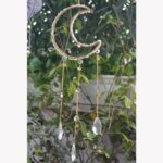 Handcrafted Moon & Star Crystal Suncatcher Hanging with Glass Prism Drops – Gold Finish